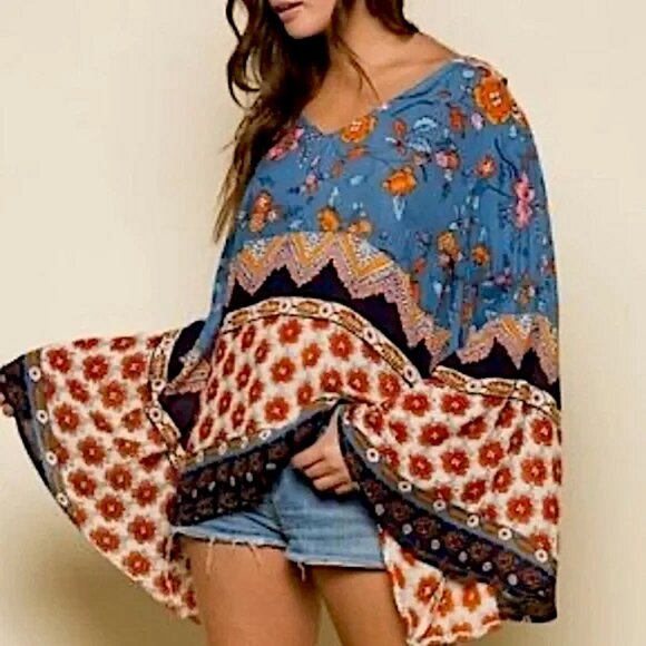 Raga Anthropology Sun Daze Floral Bohemian Bell Long Sleeve Blouse Size Small - Picture 1 of 14